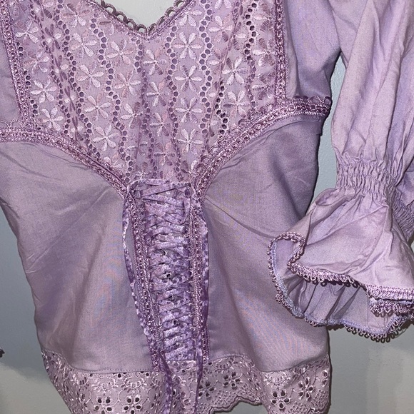 Vintage Reboucas Corset Tie Purple Top with Floral Embroidery - Picture 2 of 5